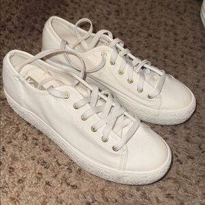 KEDS White Canvas Sneakers with Gold Eyelets
